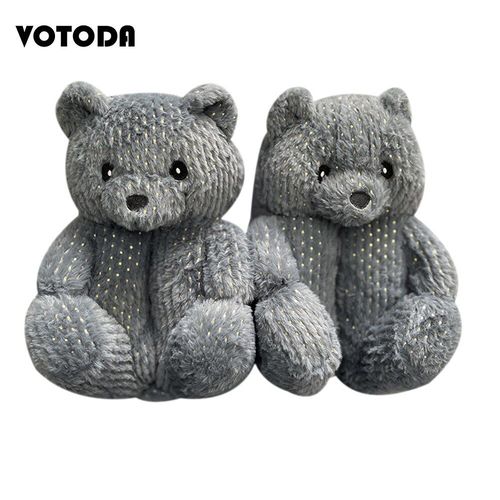 Pantoufles En Peluche Ours En Peluche Pour Femmes, Pantoufles De Maison De Dessin Animé, Pantoufles D'hiver Chaudes En Fausse Fourrure, Tongs En Fourrure Pour Femmes