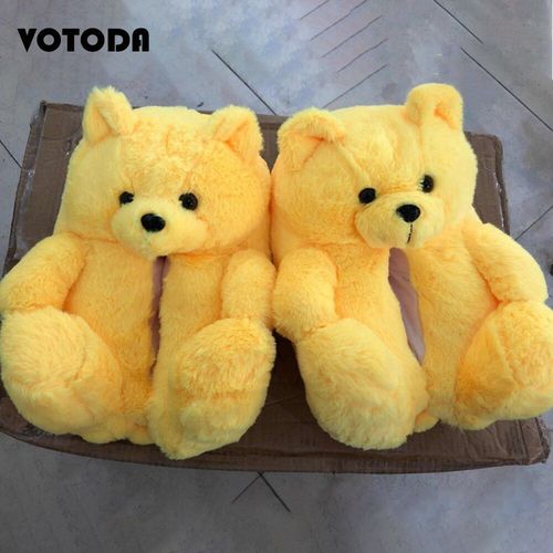 Pantoufles En Peluche Ours En Peluche Pour Femmes, Pantoufles De Maison De Dessin Animé, Pantoufles D'hiver Chaudes En Fausse Fourrure, Tongs En Fourrure Pour Femmes