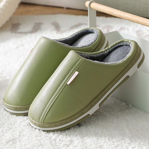 Pantoufles En Peluche Pour Femmes, Chaussures Plates Pour La Maison, Pu, Imperméables, Souples, Couture, Pantoufles D'intérieur