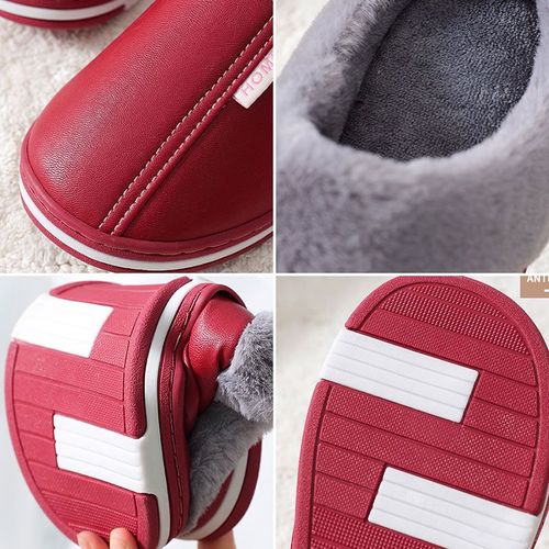 Pantoufles En Peluche Pour Femmes, Chaussures Plates Pour La Maison, Pu, Imperméables, Souples, Couture, Pantoufles D'intérieur