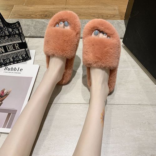 Pantoufles En Peluche Pour Femmes, Grande Taille, Nouveau Style, Vêtements D'extérieur, Fond Plat, Chaussures En Peluche Pour Femmes, Pantoufles En Fourrure Chaude
