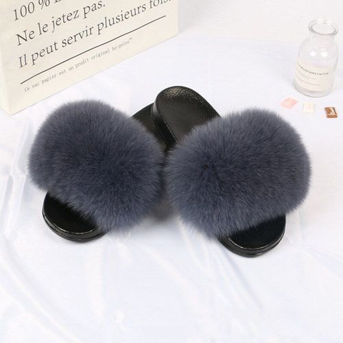 Pantoufles En Vraie Fourrure De Renard Pour Femmes, Claquettes Duveteuses Pour La Maison, Chaussures Confortables Et Douces Pour Dames, Intérieur En Fourrure
