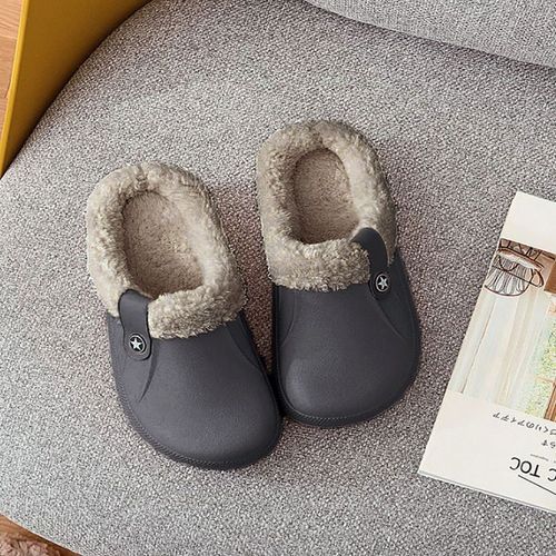 Pantoufles Imperméables Pour Hommes Et Femmes, Chaussures D'hiver En Peluche, Plates Et Chaudes, Pour La Maison Et Douces, Sabots,