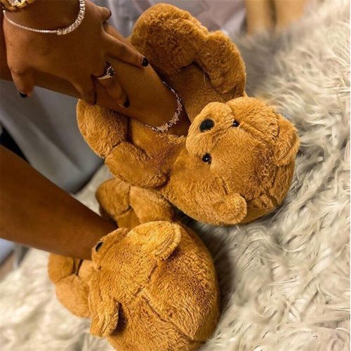 Pantoufles Ours En Peluche Pour Femmes, Mignonnes Pantoufles D'hiver Chaudes Pour La Maison, Pantoufles De Dessin Animé, Jouets En Peluche, Tongs Fourrure Pour Femmes