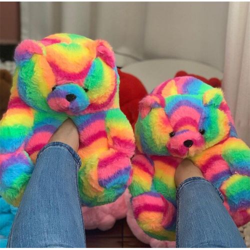 Pantoufles Ours En Peluche Pour Femmes, Mignonnes Pantoufles D'hiver Chaudes Pour La Maison, Pantoufles De Dessin Animé, Jouets En Peluche, Tongs Fourrure Pour Femmes