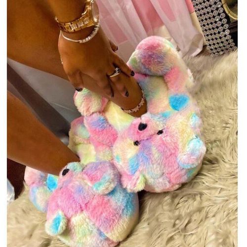 Pantoufles Ours En Peluche Pour Femmes, Mignonnes Pantoufles D'hiver Chaudes Pour La Maison, Pantoufles De Dessin Animé, Jouets En Peluche, Tongs Fourrure Pour Femmes