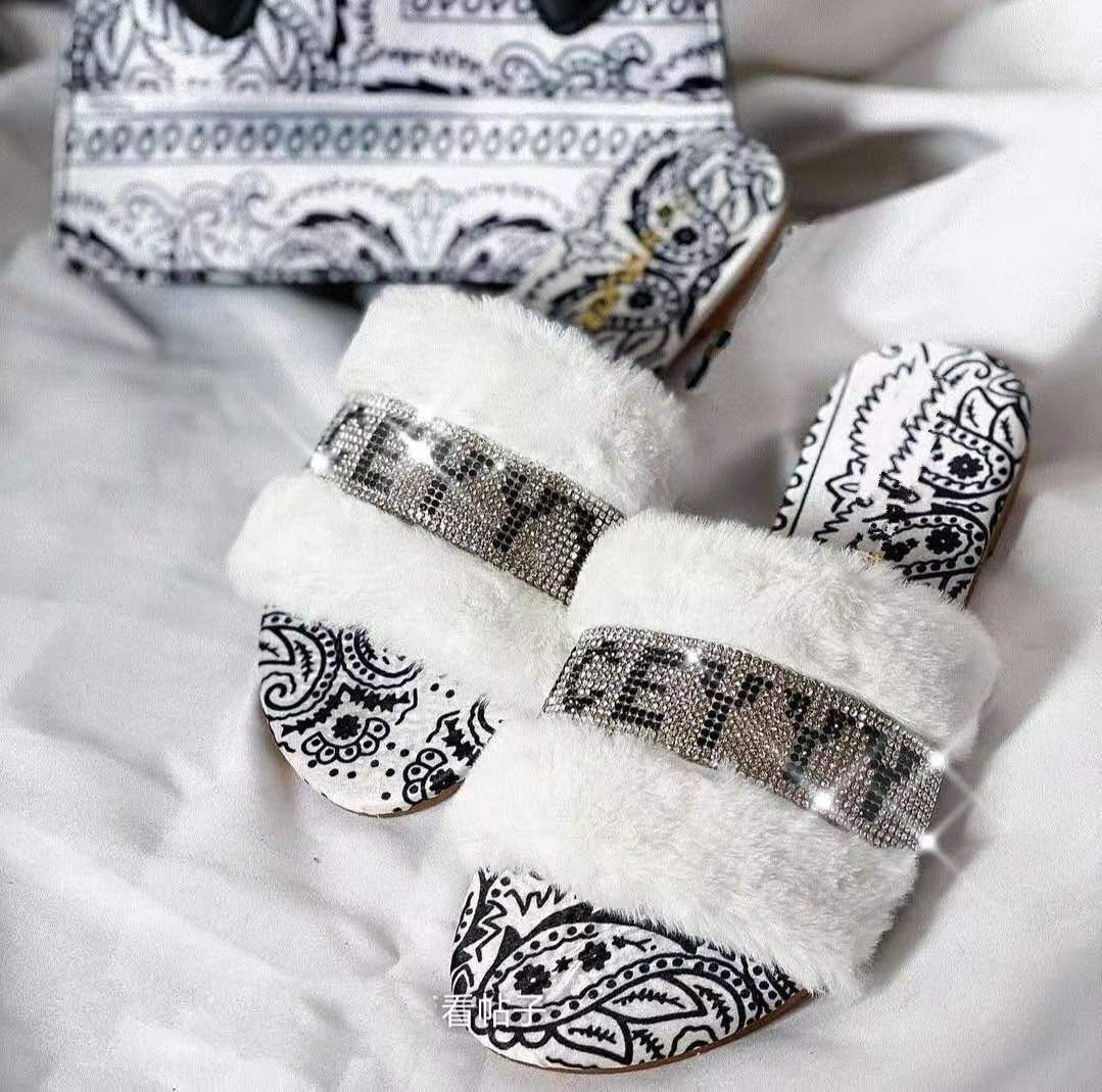 Pantoufles Pelucheuses Avec Strass Pour Femmes, Chaussures C... - 5