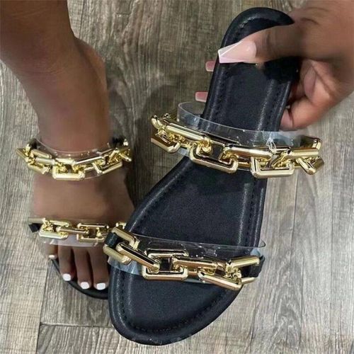 Pantoufles Plates Pour Femmes, Chaussures , Sandales De Styliste, Sexy, Chaîne En Pvc, Tongs Décontractées, Robe De Plage