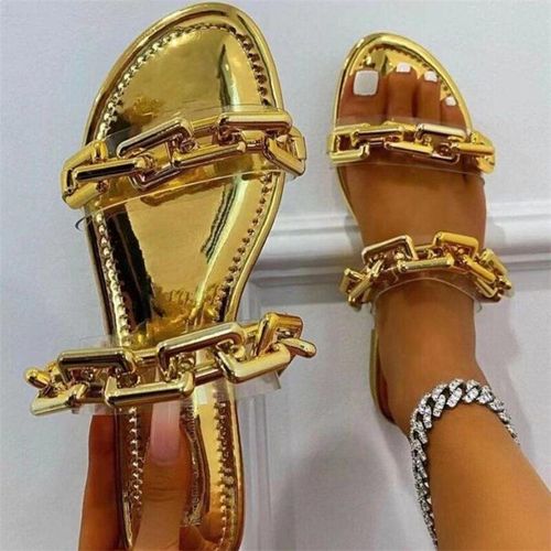 Pantoufles Plates Pour Femmes, Chaussures , Sandales De Styliste, Sexy, Chaîne En Pvc, Tongs Décontractées, Robe De Plage