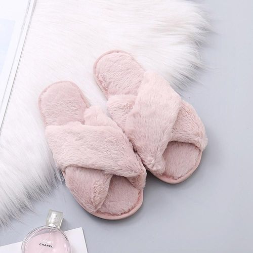 Sandales Bout Ouvert En Peluche Pour Femmes, Chaussures Plates Et Souples, Pantoufles Chaudes En Fausse Fourrure, Chaussures De Maison, Wj004