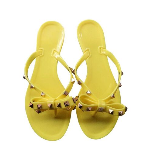 Sandales Rivets Et N¿ud Papillon Pour Femmes, Tongs De Plage, Chaussures De Gelée, Sandales En Pvc Pour Filles, Enfiler Plat Avec Pantoufles Clous Pour Femmes