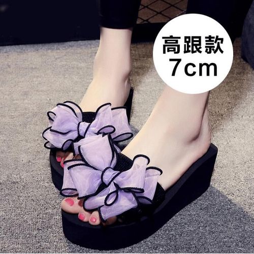 Sandales D'été N¿ud Pour Femmes, Chaussures De Plage D'intérieur Et D'extérieur, Tongs Sur La Plateforme, C5