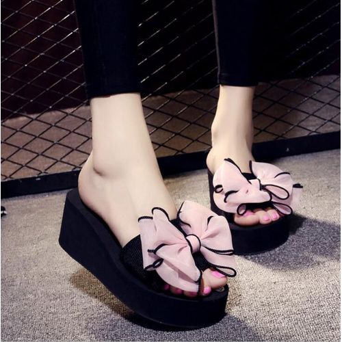 Sandales D'été N¿ud Pour Femmes, Chaussures De Plage D'intérieur Et D'extérieur, Tongs Sur La Plateforme, C5