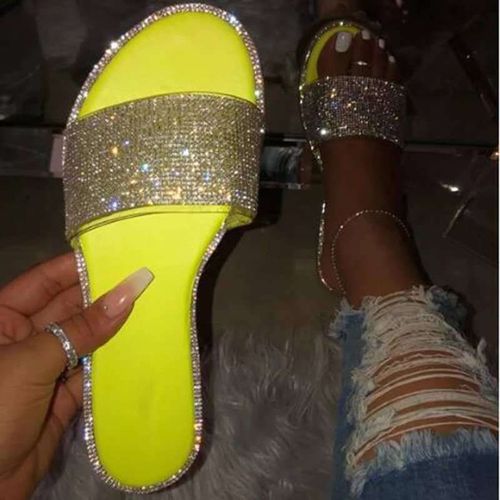 Sandales Paillettes Pour Femmes, Pantoufles La Mode, Couleur Bonbon, Tongs De Plage, Chaussures Plates En Diamant, Pour L'extérieur,