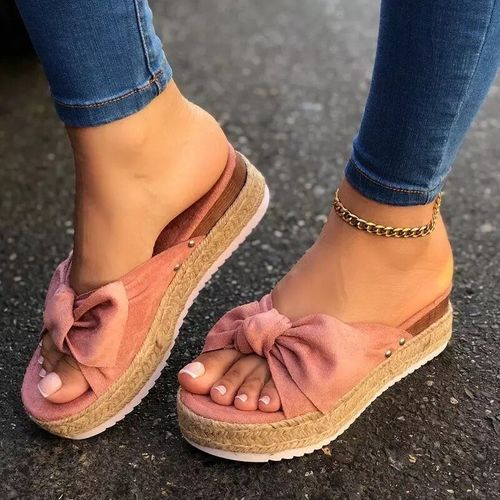 Sandales Talons Mi-hauts Pour Femmes, Chaussures Talons Compensés, Avec N¿ud Papillon, Grande