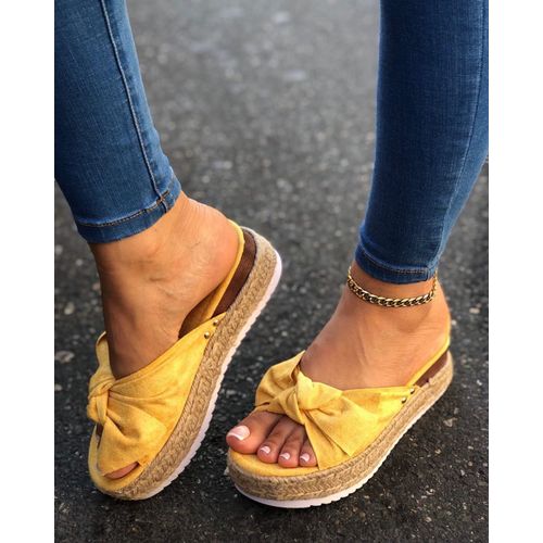 Sandales Talons Mi-hauts Pour Femmes, Chaussures Talons Compensés, Avec N¿ud Papillon, Grande