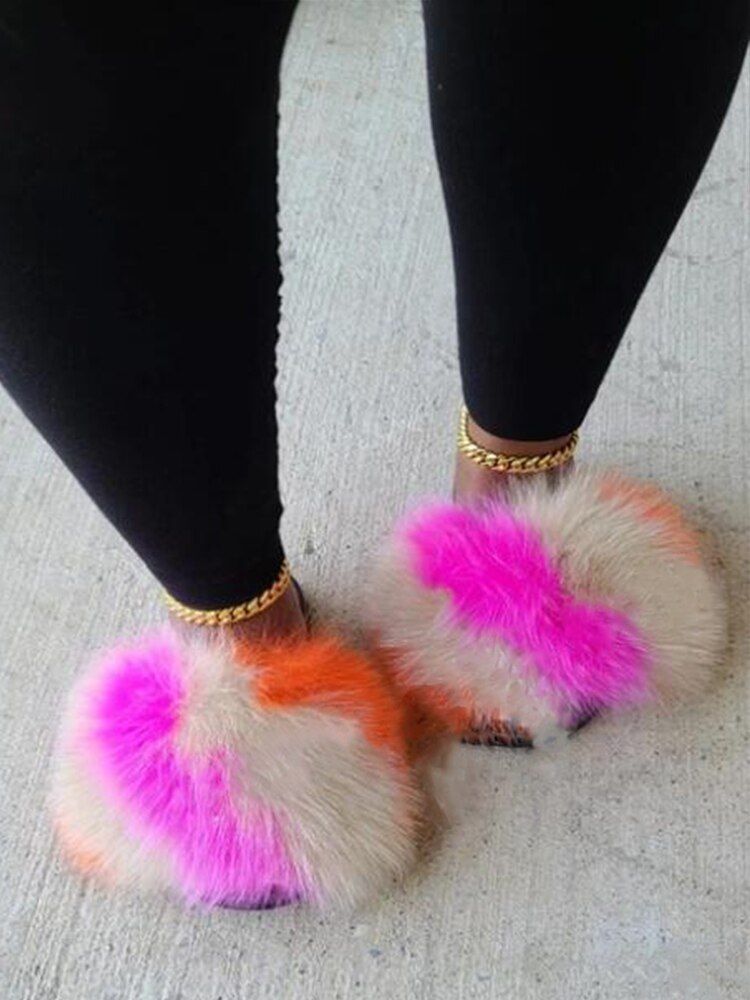 Sandales En Fourrure Pour Femmes, Chaussures De Luxe, Antid...