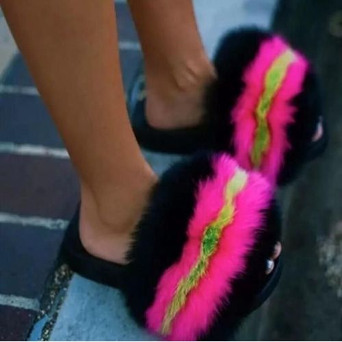 Sandales En Fourrure Pour Femmes, Chaussures De Luxe, Antidérapantes,té