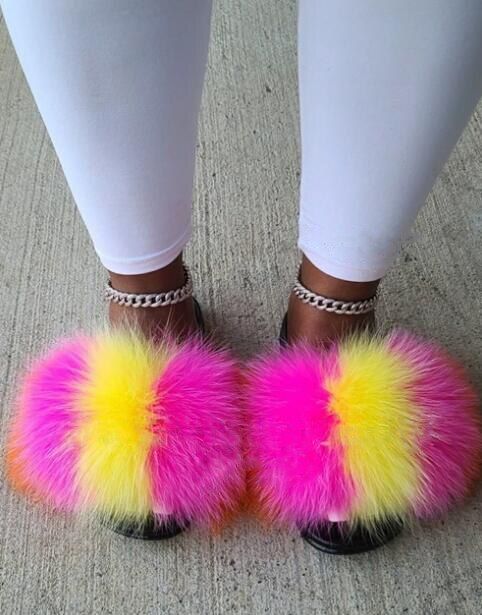 Sandales En Fourrure Pour Femmes, Chaussures De Luxe, Antid...