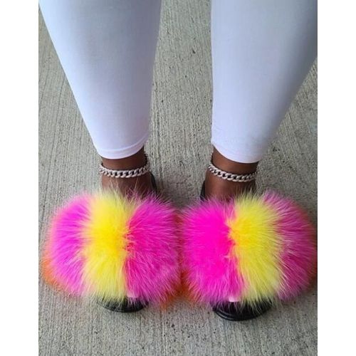 Sandales En Fourrure Pour Femmes, Chaussures De Luxe, Antidérapantes,té