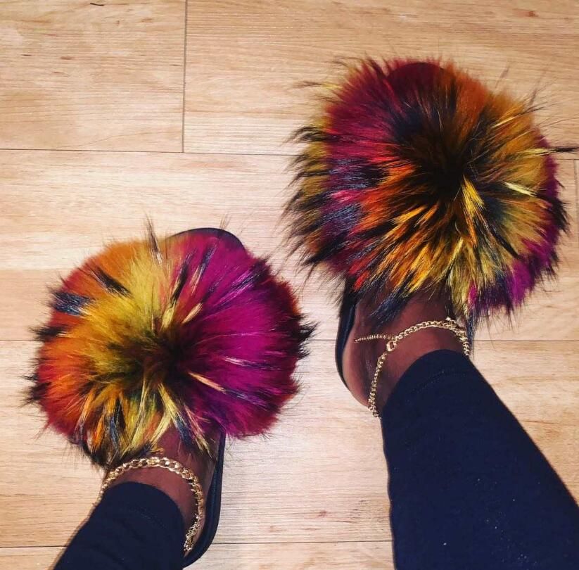 Sandales En Fourrure Pour Femmes, Chaussures De Luxe, Antid...