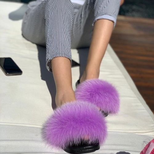 Sarsallya Fourrure Pantoufles Femmes Réel Fourrure De Renard Diapositives Maison Fourrure Sandales Plates Femmes Mignon Moelleux Maison Chaussures Femme Marque Luxe