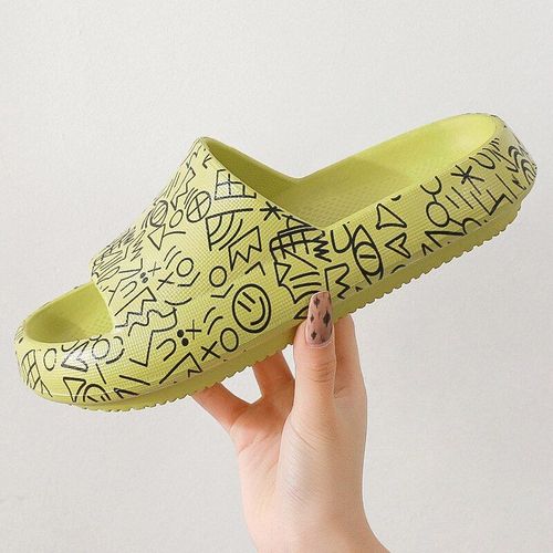 Tongs Enfiler Pour Hommes Et Femmes, Pantoufles D'intérieur Avec Graffiti, Chaussures De Salle De Bain Décontractées