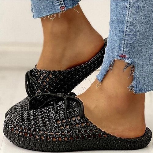 Tongs Respirantes Bout Fermé Pour Femmes, Chaussures Lacets En Pvc, Sandales De Plage Plates D'extérieur,