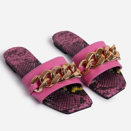 Ytmtloy Zapatillas Casa Mujer Pantoufles Chaîne En Métal, Sandales Bout Carré Pour Femmes, Chaussures Bout Ouvert En Cuir Pu Vert, Couleur Bonbon