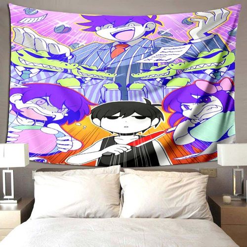 Omori-Tapisserie De Jeu Animée Pour Chambre À Coucherpsychédéliquecolorécomiquemurconflicart