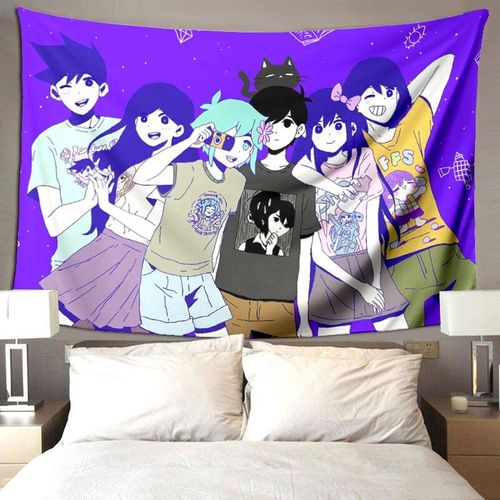 Omori-Tapisserie De Jeu Animée Pour Chambre À Coucherpsychédéliquecolorécomiquemurconflicart