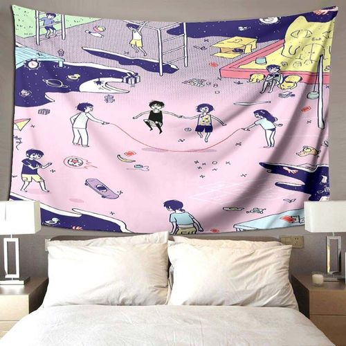 Omori-Tapisserie De Jeu Animée Pour Chambre À Coucherpsychédéliquecolorécomiquemurconflicart