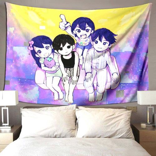 Omori-Tapisserie De Jeu Animée Pour Chambre À Coucherpsychédéliquecolorécomiquemurconflicart
