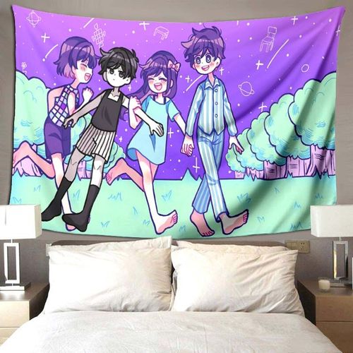 Omori-Tapisserie De Jeu Animée Pour Chambre À Coucherpsychédéliquecolorécomiquemurconflicart