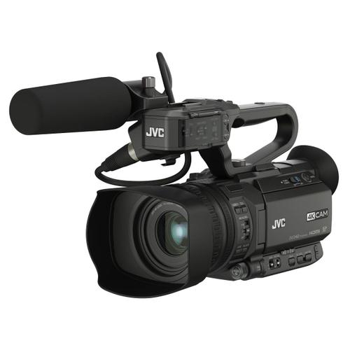 JVC GY-HM180E - Caméscope 4K Ultra HD avec zoom optique 12x, double slot SD, sorties 3G-SDI, HDMI et entrées XLR