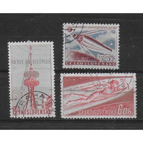 Tchecoslovaquie 1957/61 : Espace : Cosmonaute / Satellite / Fusée - Lot De 3 Timbres Oblitérés