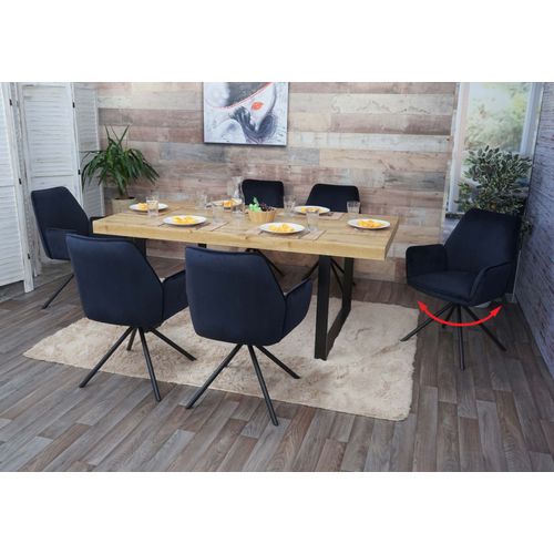 6x Chaise De Salle À Manger Hwc-G67 Avec Accoudoirs, Pivotante Auto-Position   Velours, Anthracite-Bleu