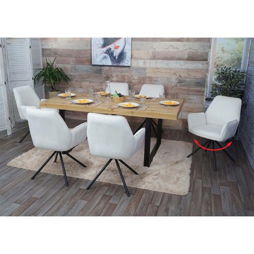 6x Chaise De Salle À Manger Hwc-G67 Avec Accoudoirs, Pivotante Auto-Position   Velours, Crème-Beige