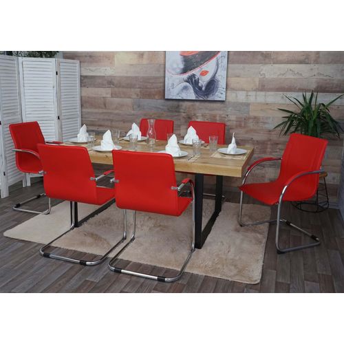6x Chaise De Salle À Manger Samara, Chaise De Cuisine À Piétement Luge Chaise, Acier   Rouge