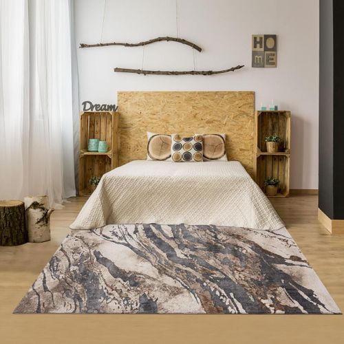 Tapis Salon 200x290 Tissé Beige Et Marron Rectangle Motif Géométrique Linecou