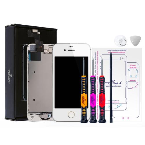 Trop Saint® Écran Pour Iphone Se (2016) Blanc - Kit De Réparation Premium Complet Avec Notice, Tapis De Repérage Magnetique Et Outils