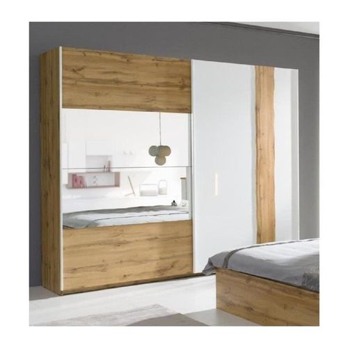 Armoire, Garde Robe Wood Deux Portes Coulissantes 200 Cm. Dressing Complet. Miroir Inclus.