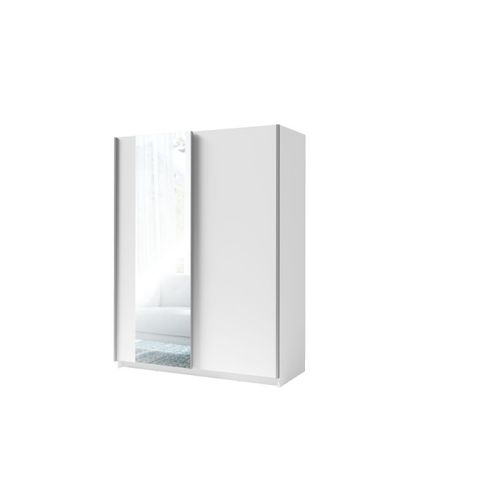 Armoire, Garde Robe Gozu 180 Cm Deux Portes Coulissantes. Dressing Complet Avec Miroir, Penderie Et Étagères. Coloris Blanc