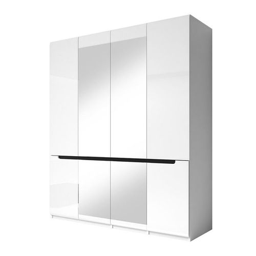 Armoire Design 4 Portes Et 2 Miroirs Couleur Blanche Finitions Glossy - Lucia