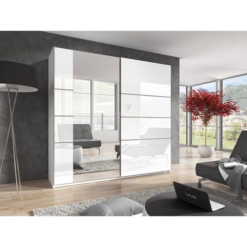 Armoire Design 2 Portes 200 Cm Avec Miroir. Couleur Blanc Brillant. Collection Eos