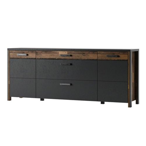 Buffet 200cm Collection Windsor . Coloris Gris Anthracite Et Chêne Foncé.