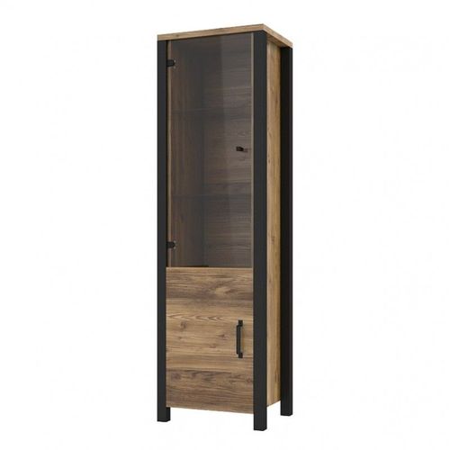 Vitrine Haute Design, 2 Portes Collection Darwin. Couleur Épicéa Et Noir.