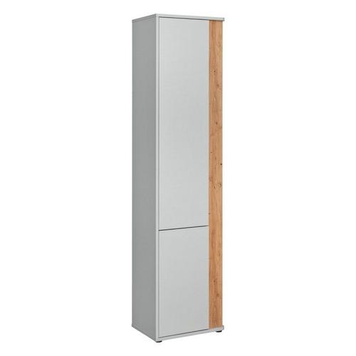 Armoire Chambre D'enfant Design Coloris Gris Et Chêne Avec 2 Portes Battantes Collection Bibou.