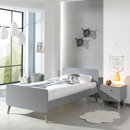 Paris Prix - Pack - Lit Enfant & Chevet "Billy" 90x200cm Gris