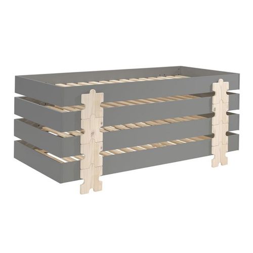 Paris Prix - Lit Enfant En Bois "Modulo Puzzle Iv" 90x200cm Gris